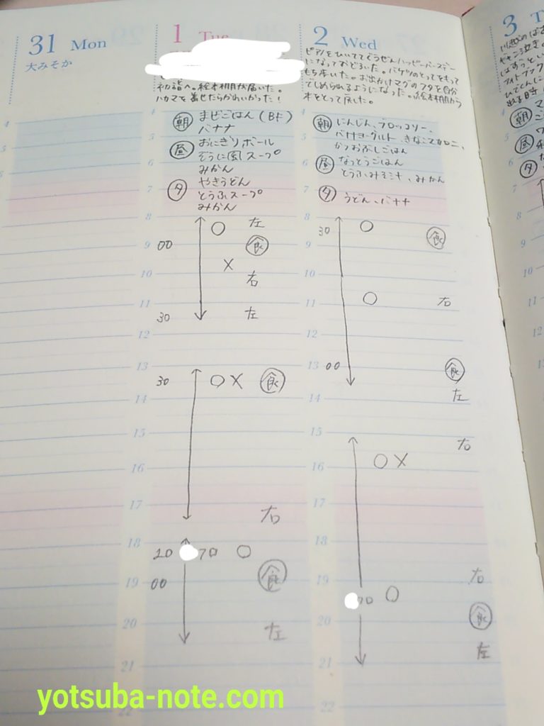 育児記録のつけ始めのページ